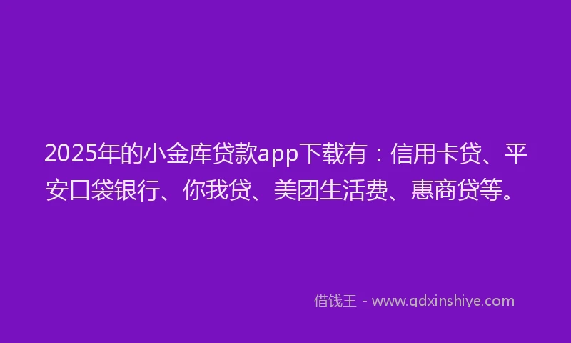 2025年的小金库贷款app下载有：信用卡贷、平安口袋银行、你我贷、美团生活费、惠商贷等。