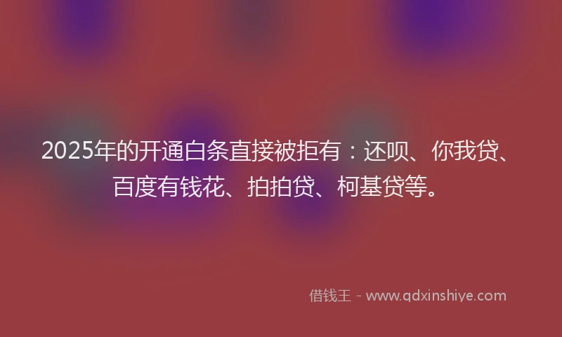 2025年的开通白条直接被拒有：还呗、你我贷、百度有钱花、拍拍贷、柯基贷等。