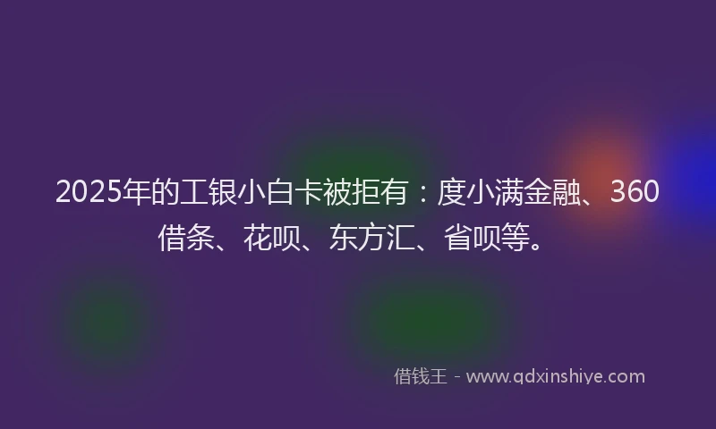2025年的工银小白卡被拒有：度小满金融、360借条、花呗、东方汇、省呗等。