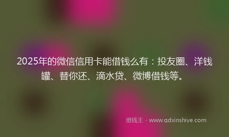 2025年的微信信用卡能借钱么有：投友圈、洋钱罐、替你还、滴水贷、微博借钱等。