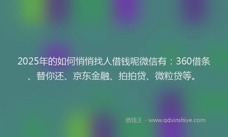 2025年的如何悄悄找人借钱呢微信有：360借条、替你还、京东金融、拍拍贷、微粒贷等。