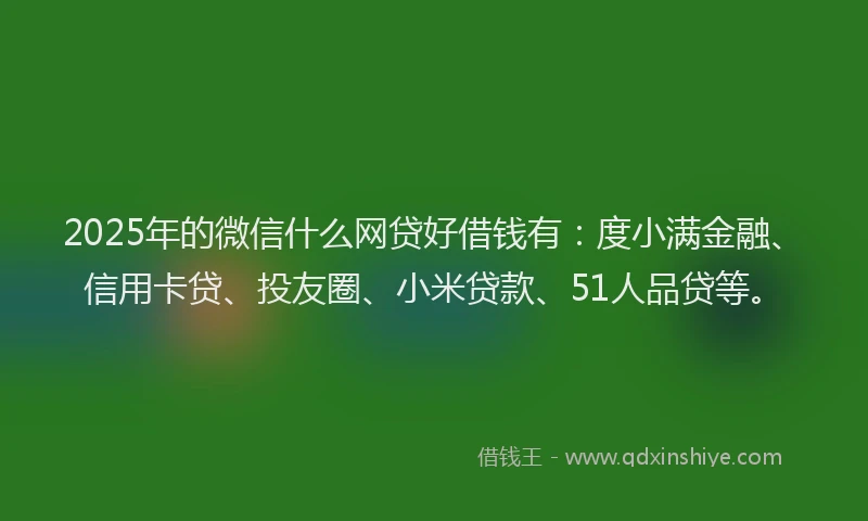 2025年的微信什么网贷好借钱有：度小满金融、信用卡贷、投友圈、小米贷款、51人品贷等。