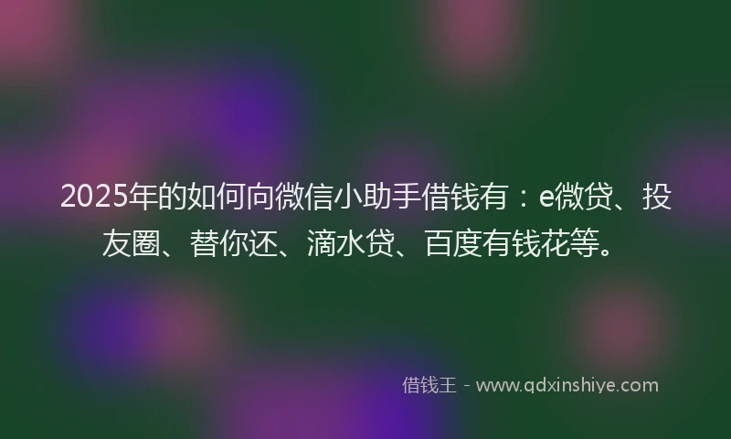 2025年的如何向微信小助手借钱有：e微贷、投友圈、替你还、滴水贷、百度有钱花等。