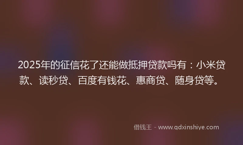 2025年的征信花了还能做抵押贷款吗有：小米贷款、读秒贷、百度有钱花、惠商贷、随身贷等。
