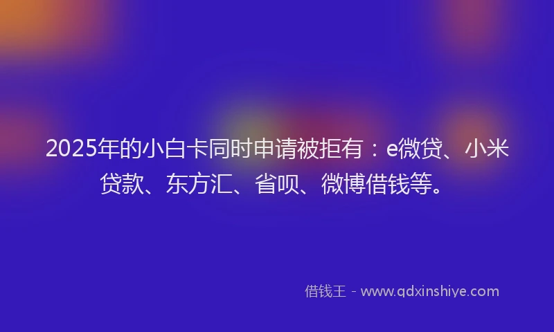 2025年的小白卡同时申请被拒有：e微贷、小米贷款、东方汇、省呗、微博借钱等。