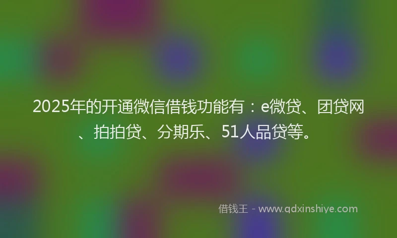 2025年的开通微信借钱功能有：e微贷、团贷网、拍拍贷、分期乐、51人品贷等。
