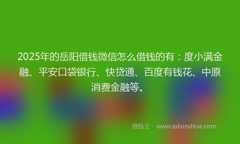 2025年的岳阳借钱微信怎么借钱的有：度小满金融、平安口袋银行、快贷通、百度有钱花、中原消费金融等。