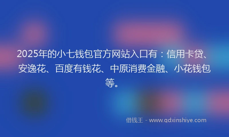 2025年的小七钱包官方网站入口有：信用卡贷、安逸花、百度有钱花、中原消费金融、小花钱包等。