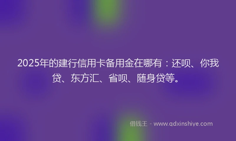 2025年的建行信用卡备用金在哪有：还呗、你我贷、东方汇、省呗、随身贷等。