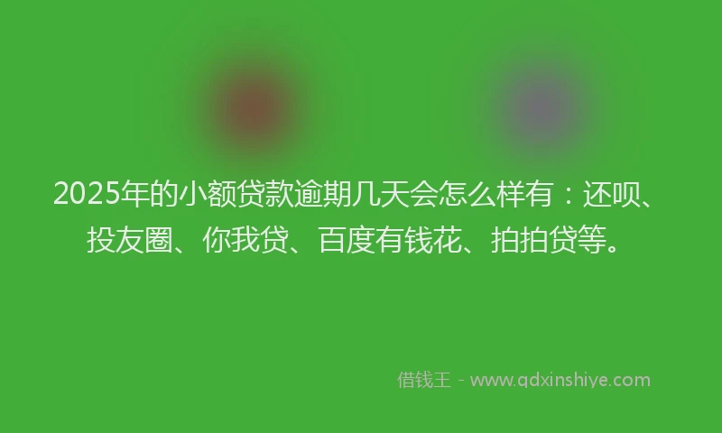 2025年的小额贷款逾期几天会怎么样有：还呗、投友圈、你我贷、百度有钱花、拍拍贷等。