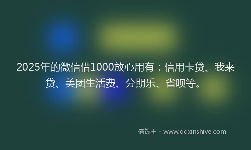 2025年的微信借1000放心用有：信用卡贷、我来贷、美团生活费、分期乐、省呗等。