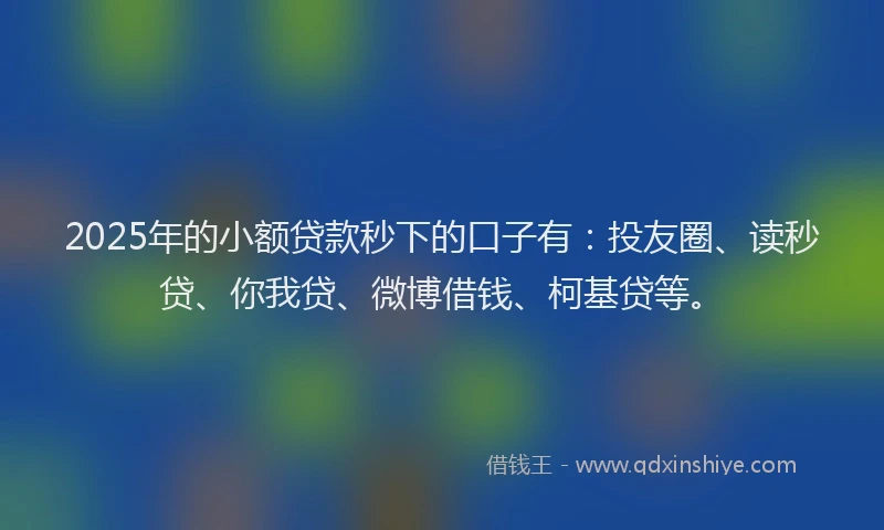 2025年的小额贷款秒下的口子有：投友圈、读秒贷、你我贷、微博借钱、柯基贷等。