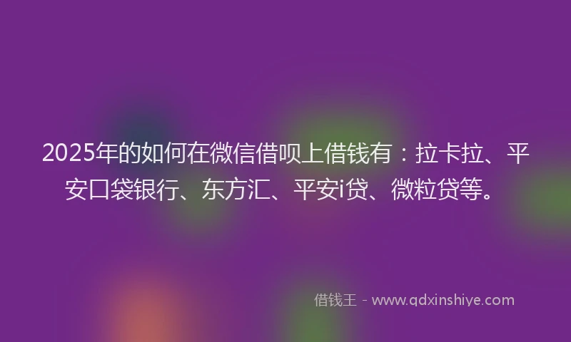 2025年的如何在微信借呗上借钱有：拉卡拉、平安口袋银行、东方汇、平安i贷、微粒贷等。