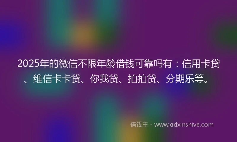 2025年的微信不限年龄借钱可靠吗有：信用卡贷、维信卡卡贷、你我贷、拍拍贷、分期乐等。