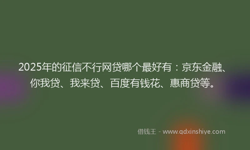 2025年的征信不行网贷哪个最好有：京东金融、你我贷、我来贷、百度有钱花、惠商贷等。