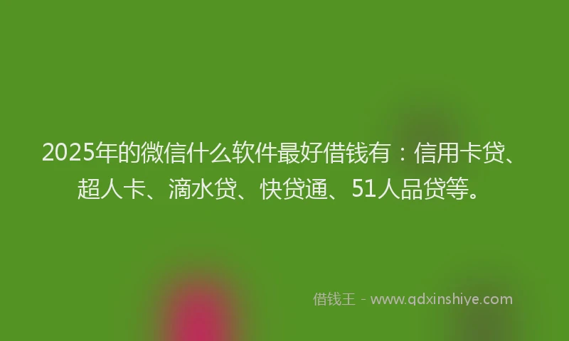 2025年的微信什么软件最好借钱有：信用卡贷、超人卡、滴水贷、快贷通、51人品贷等。