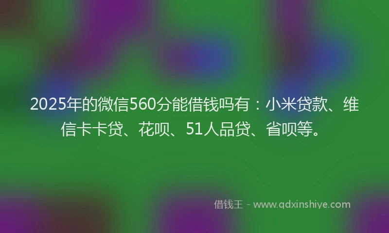 2025年的微信560分能借钱吗有：小米贷款、维信卡卡贷、花呗、51人品贷、省呗等。