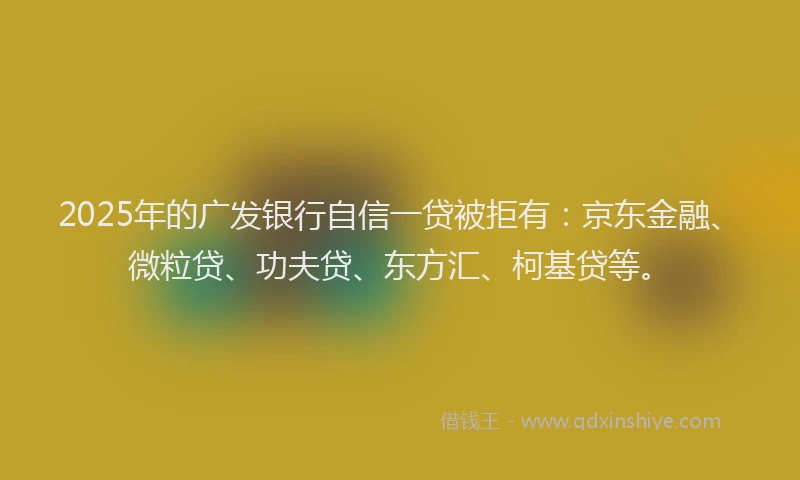 2025年的广发银行自信一贷被拒有：京东金融、微粒贷、功夫贷、东方汇、柯基贷等。