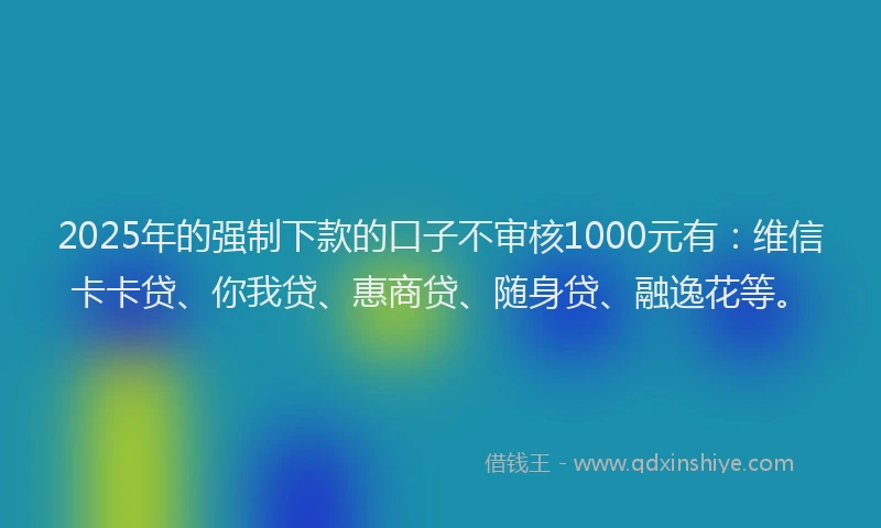 2025年的强制下款的口子不审核1000元有：维信卡卡贷、你我贷、惠商贷、随身贷、融逸花等。