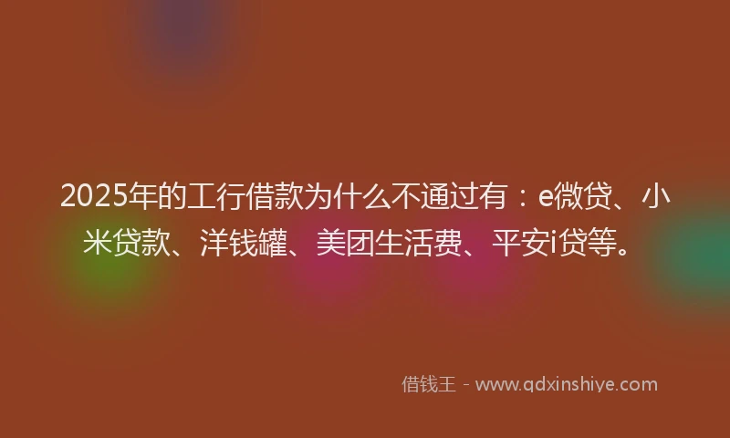 2025年的工行借款为什么不通过有：e微贷、小米贷款、洋钱罐、美团生活费、平安i贷等。