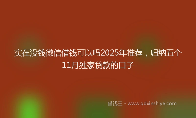 实在没钱微信借钱可以吗2025年推荐，归纳五个11月独家贷款的口子