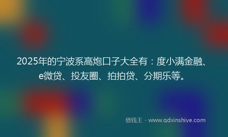 2025年的宁波系高炮口子大全有：度小满金融、e微贷、投友圈、拍拍贷、分期乐等。