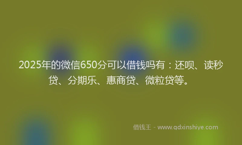 2025年的微信650分可以借钱吗有：还呗、读秒贷、分期乐、惠商贷、微粒贷等。