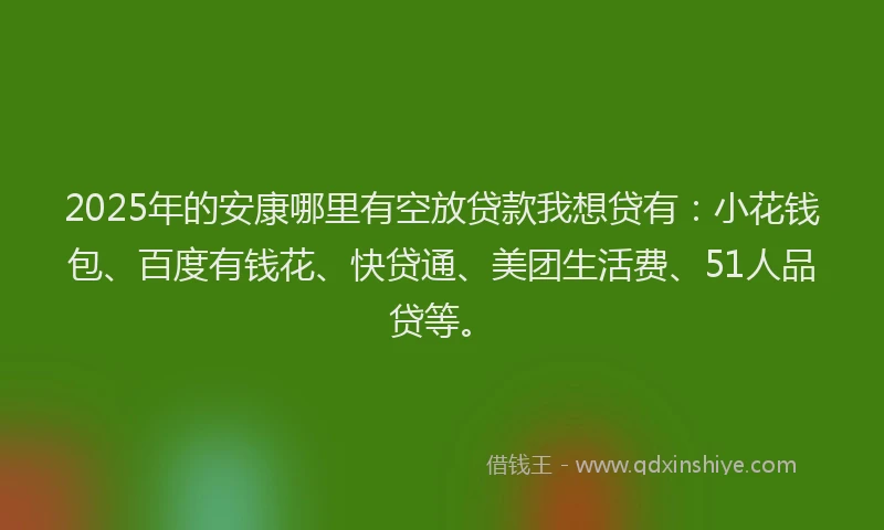 2025年的安康哪里有空放贷款我想贷有：小花钱包、百度有钱花、快贷通、美团生活费、51人品贷等。
