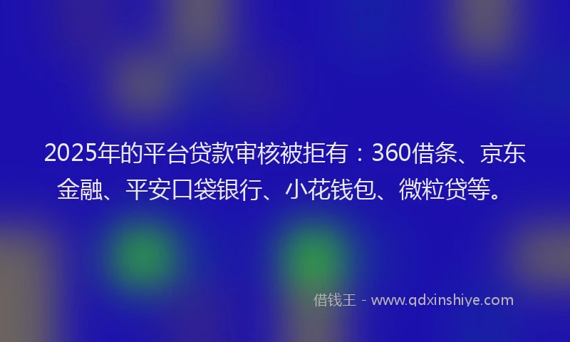 2025年的平台贷款审核被拒有：360借条、京东金融、平安口袋银行、小花钱包、微粒贷等。