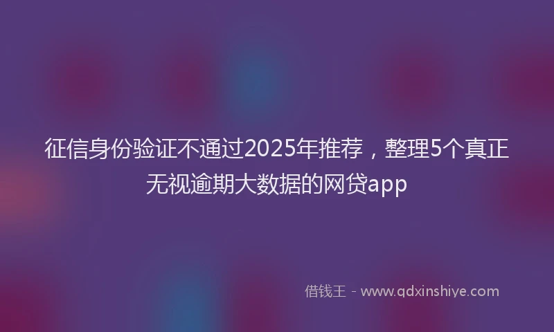 征信身份验证不通过2025年推荐，整理5个真正无视逾期大数据的网贷app