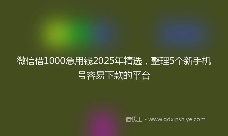 微信借1000急用钱2025年精选，整理5个新手机号容易下款的平台