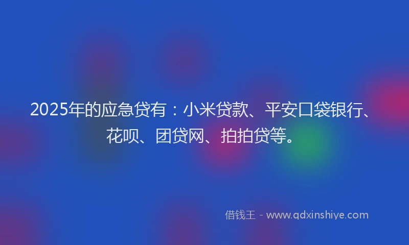2025年的应急贷有：小米贷款、平安口袋银行、花呗、团贷网、拍拍贷等。