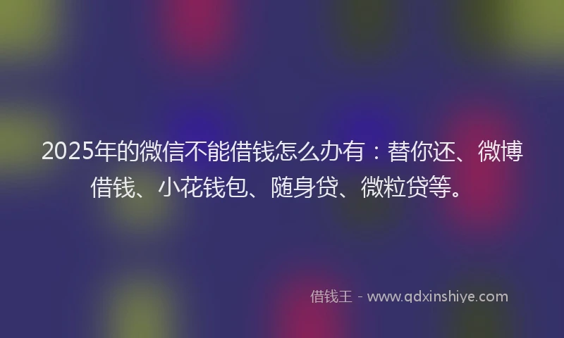 2025年的微信不能借钱怎么办有：替你还、微博借钱、小花钱包、随身贷、微粒贷等。