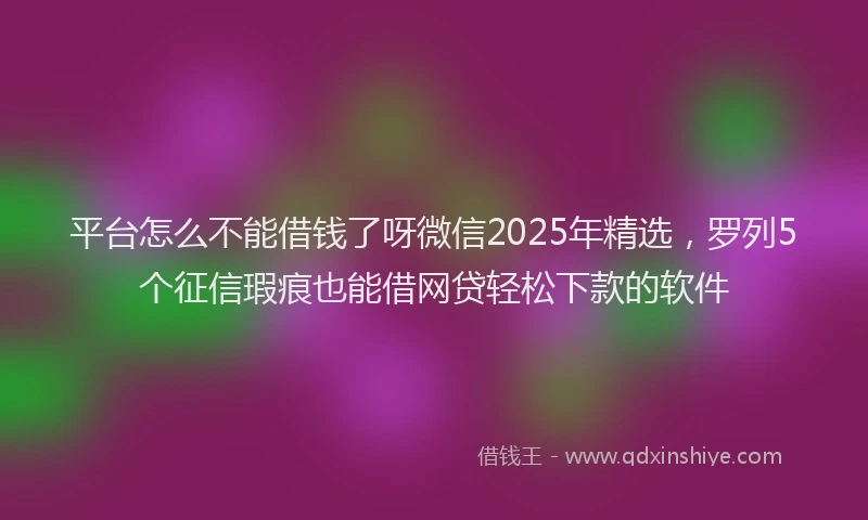 平台怎么不能借钱了呀微信2025年精选，罗列5个征信瑕疵也能借网贷轻松下款的软件