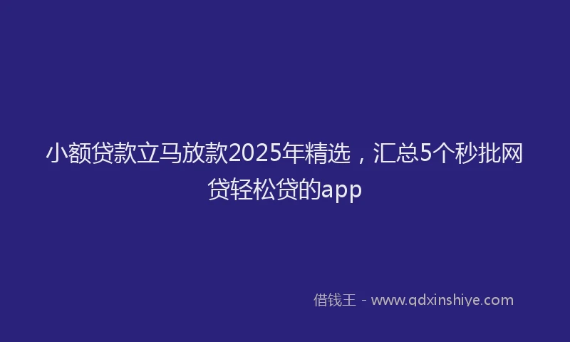小额贷款立马放款2025年精选，汇总5个秒批网贷轻松贷的app