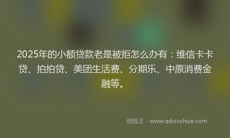 2025年的小额贷款老是被拒怎么办有：维信卡卡贷、拍拍贷、美团生活费、分期乐、中原消费金融等。