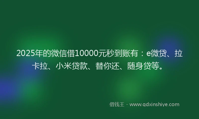 2025年的微信借10000元秒到账有：e微贷、拉卡拉、小米贷款、替你还、随身贷等。
