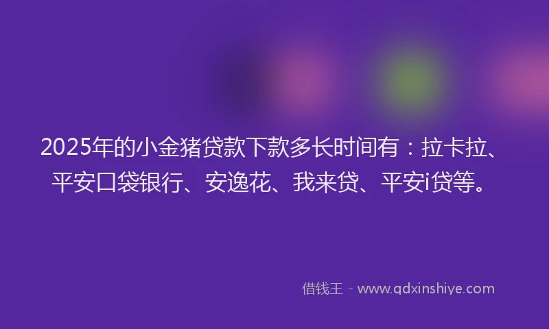 2025年的小金猪贷款下款多长时间有：拉卡拉、平安口袋银行、安逸花、我来贷、平安i贷等。