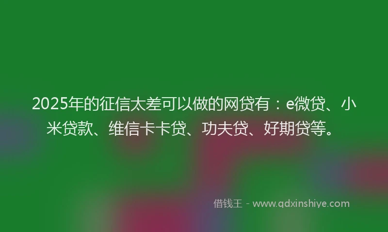 2025年的征信太差可以做的网贷有：e微贷、小米贷款、维信卡卡贷、功夫贷、好期贷等。