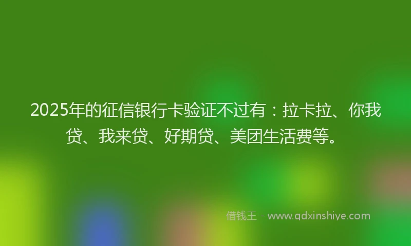 2025年的征信银行卡验证不过有：拉卡拉、你我贷、我来贷、好期贷、美团生活费等。