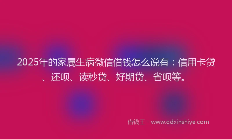 2025年的家属生病微信借钱怎么说有：信用卡贷、还呗、读秒贷、好期贷、省呗等。