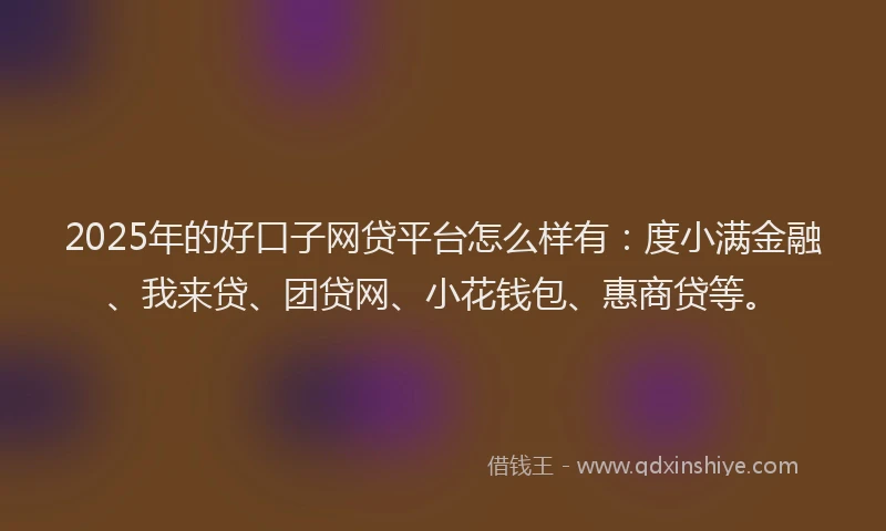 2025年的好口子网贷平台怎么样有：度小满金融、我来贷、团贷网、小花钱包、惠商贷等。