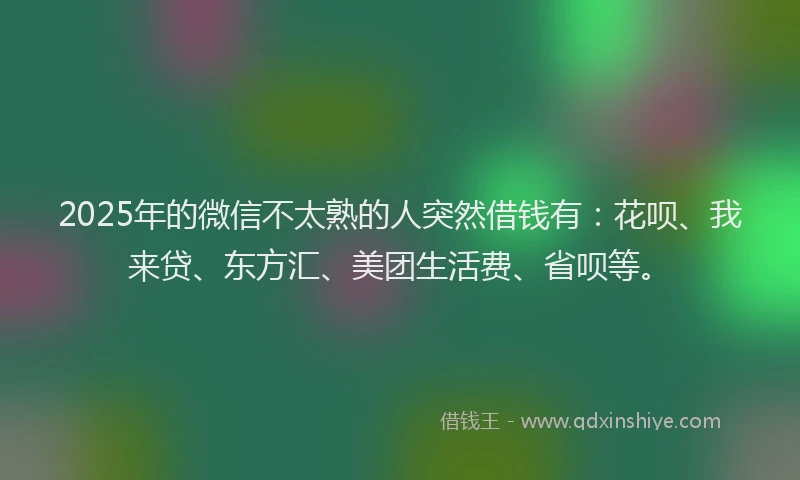2025年的微信不太熟的人突然借钱有：花呗、我来贷、东方汇、美团生活费、省呗等。