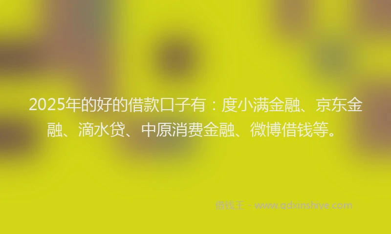 2025年的好的借款口子有：度小满金融、京东金融、滴水贷、中原消费金融、微博借钱等。