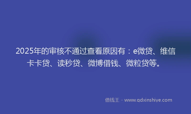 2025年的审核不通过查看原因有：e微贷、维信卡卡贷、读秒贷、微博借钱、微粒贷等。