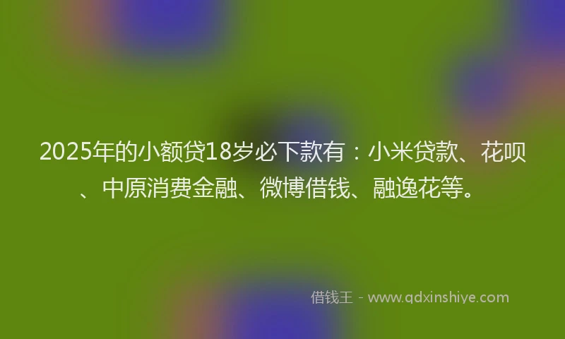 2025年的小额贷18岁必下款有：小米贷款、花呗、中原消费金融、微博借钱、融逸花等。