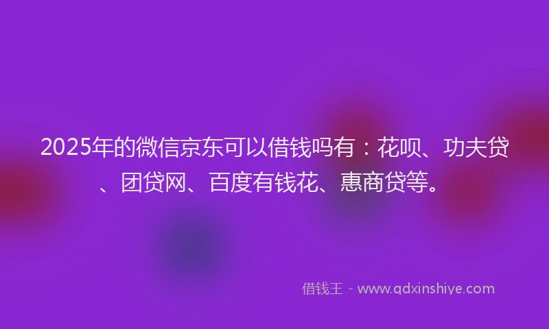 2025年的微信京东可以借钱吗有：花呗、功夫贷、团贷网、百度有钱花、惠商贷等。