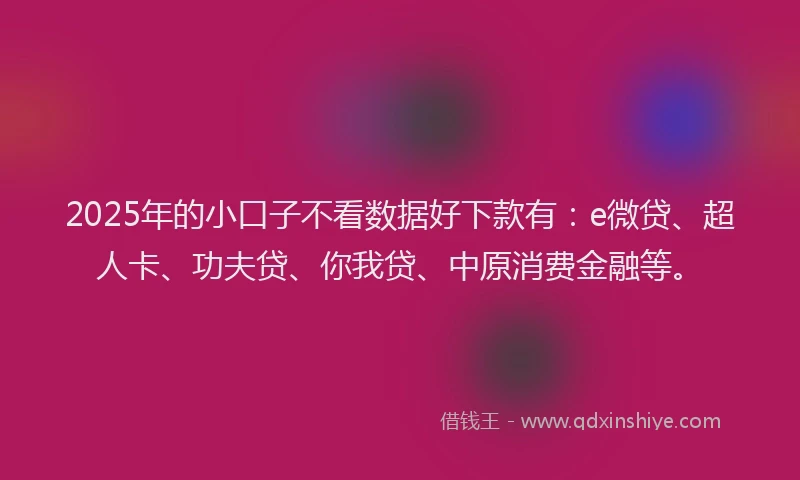 2025年的小口子不看数据好下款有：e微贷、超人卡、功夫贷、你我贷、中原消费金融等。