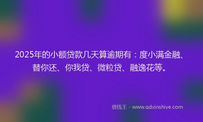 2025年的小额贷款几天算逾期有：度小满金融、替你还、你我贷、微粒贷、融逸花等。