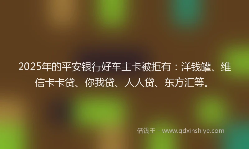 2025年的平安银行好车主卡被拒有：洋钱罐、维信卡卡贷、你我贷、人人贷、东方汇等。